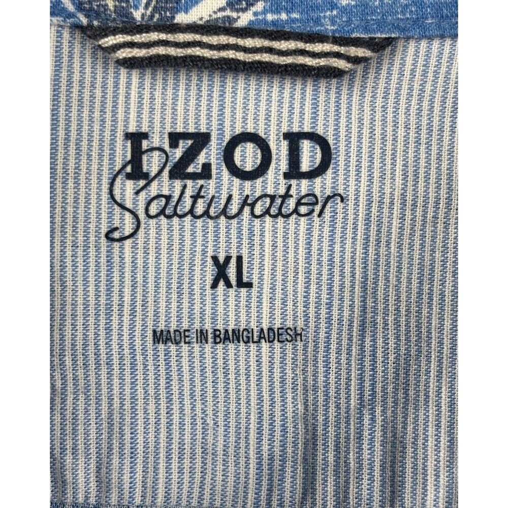 IZOD Saltwater Men’s XL Sailing Blue Button Down Hawaiian Shirt 100% Cotton - Picture 4 of 5